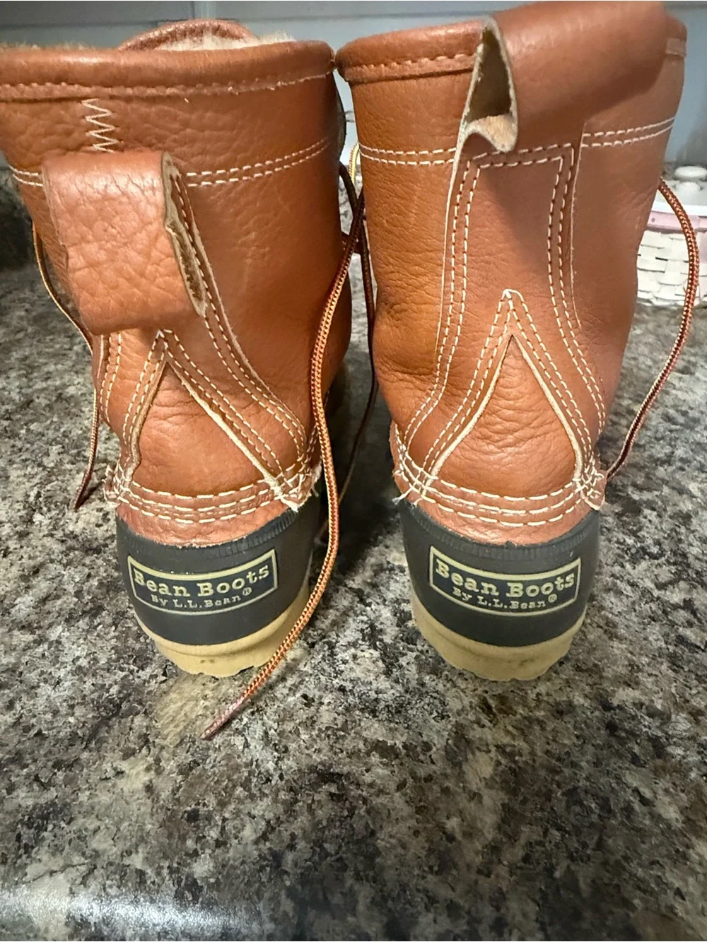 L.L. Bean Brown Leather and Dark Brown Rubber Duck Boots with Shearling Lining